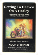 Book cover for Getting to Heaven on a Harley with the image of a motorbike with 2 riders