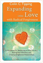 Green and orange book cover for Expanding Into Love with the image of a reddish orange heart