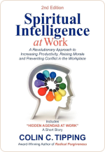 Book cover of Spiritual Intelligence at Work, with the silhouette of a head filled with a multi-colored diagram