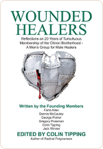 Book cover of the Wounded Healers Handbook with the abstract image of heart made of armor